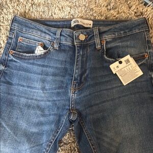 Zara Blue Straight Leg Jeans with Subtle Whiskering